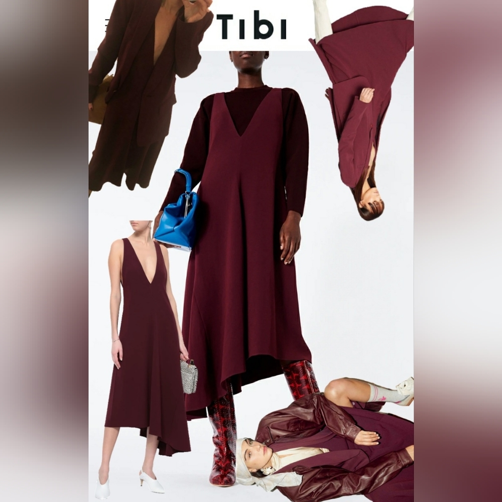 Tibi NWT Triacetate V-Neck Draped Dress Dark Currant 4